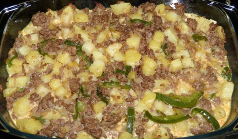 Kartupeļu sacepums ar malto gaļu un olīvām